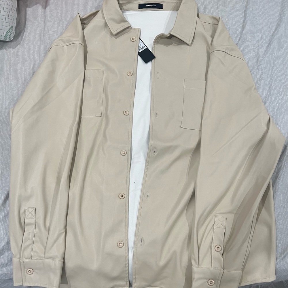 Beige long sleeve button down